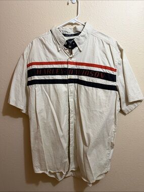 Harley-Davidson Cream Shirt with Black and Red Stripes